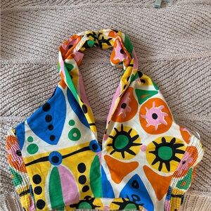 Zara Multicolor Patterned Crop Halter Top